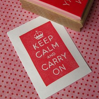 keep calm and carry on hand carved rubber stamp by skull and cross buns