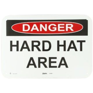 Master Lock S14602 20" Width x 14" Height Polypropylene, Black and Red on White Safety Sign, Header "Danger", Legend "Hard Hat Area" Industrial Warning Signs