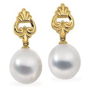 Jewelplus South Sea Cultured Pearl Earrings 18K Yellow 12.00 Mm Fine Drop Pair Dangle Earrings Jewelry