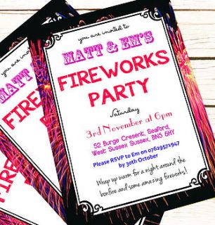 personalised 'fireworks party' invitations by precious little plum