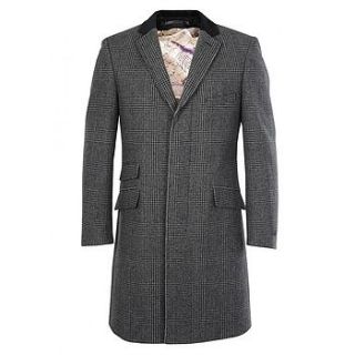 men's grey check overcoat by louie thomas menswear