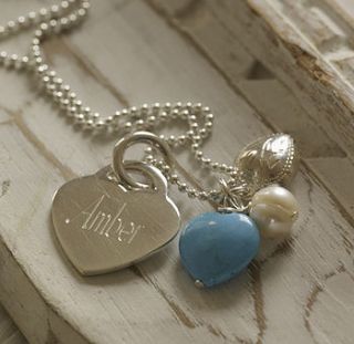 personalised turquoise vintage heart necklace by hurleyburley junior