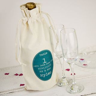 personalised wedding table number bottle bag by 3 blonde bears