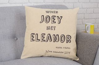 personalised 'when we met' cushion by tillyanna