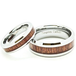 Matching Set His & Hers 5mm & 8mm Tungsten Wedding Rings with Wood Grain Inlay (Us Sizes Available Whole & Half 5mm 4 14, 8mm 4 16) Wedding Bands Jewelry