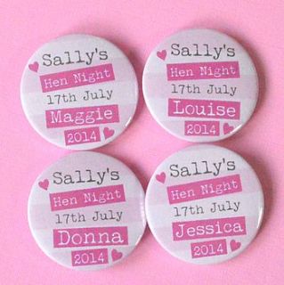 personalised hen night badge by tilliemint loves