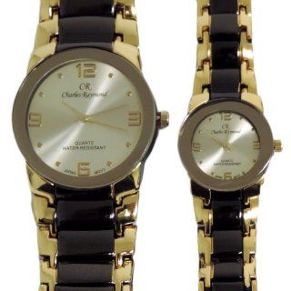 Charles Raymond His & Hers Designer Watches Black/Gold Bracelet with Gold Face Watch Set at  Men's Watch store.