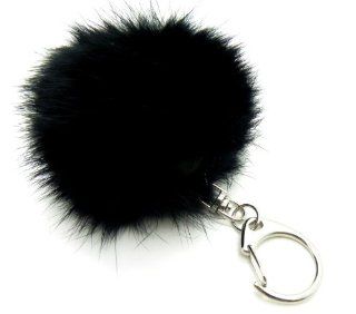 Real Rabbit Fur Pom Pom Keychain Black Cell Phones & Accessories