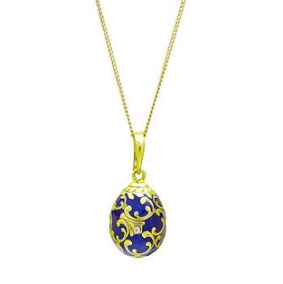 dark blue baroque enamel egg pendant by argent of london