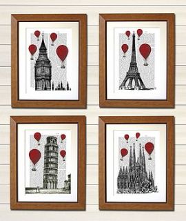 red hot air balloons four dictionary prints by fabfunky