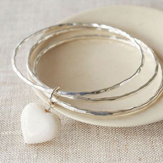 coral heart silver bangles by dirty cherub