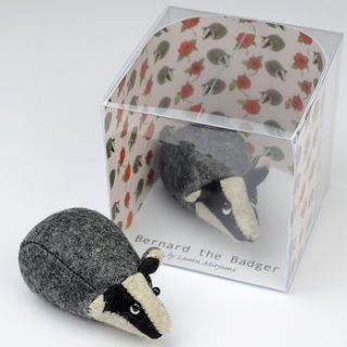 handmade miniature soft sculpture badger by mirjami design
