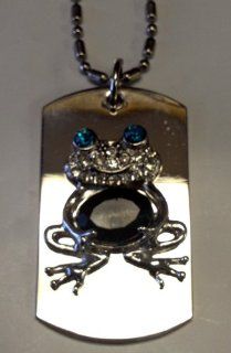 Jumping Tree Frog Animal Bling Crystal Emblem Metal Dog Tag Necklace  Pet Identification Tags 