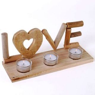 'love' driftwood candle holder by sleepyheads