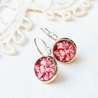 pink floral silver earrings by pomegranate prints