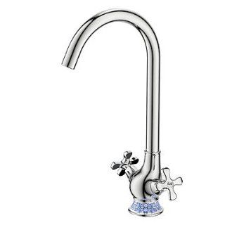 Blue and white porcelain chrome copper bathroom sink faucet has two handles (height)  