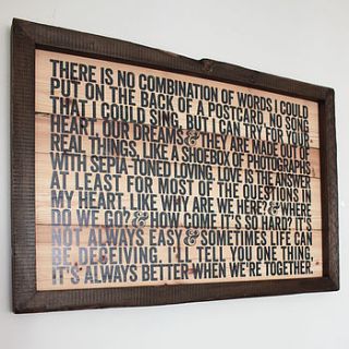 personalised reclaimed wood artwork by more than words 'typographic art'
