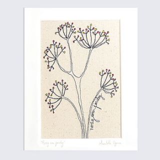'rosy cow parsley' mounted embroidery artwork by three red apples