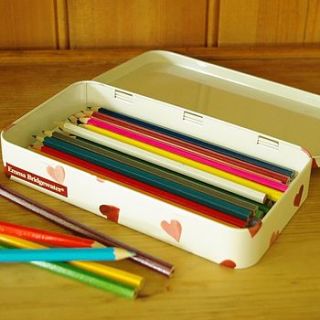 hearts stationery tin with coloured pencils by lolly & boo lampshades