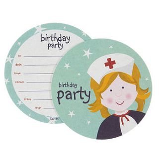 nurse birthday party (8 coaster invitations) by aliroo