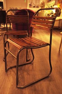 vintage iron and wood slated chairs by cambrewood