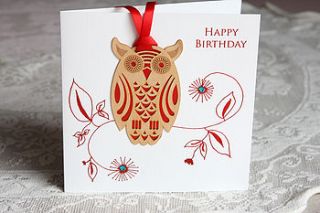 'birthday' owl wooden bookmark card by white mink