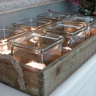 set of six tea lights in vintage style tray by home scent
