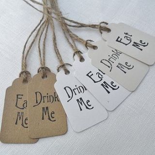 pack of five 'eat me' or 'drink me' tags by yatris home and gift