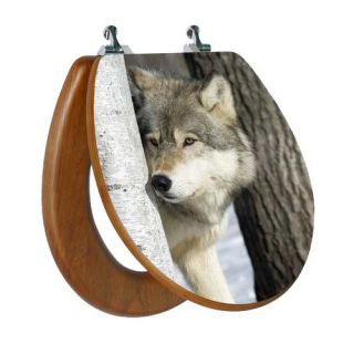 3D Upland Series Wolf Behind A Tree Round Toilet Seat