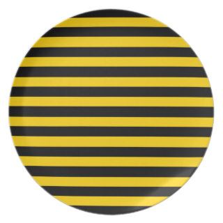 Canary Yellow And Black Horizontal Stripes Pattern Plates