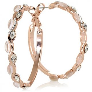 Roberto by RFM "Petali" White Stone and Crystal Rosetone Pavé Hoop Earri