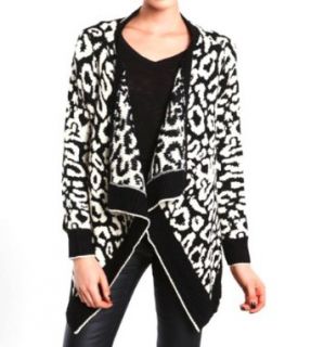 SJ Style Black Beige Leopard Drape Front Chunky Wrap Cardigan Loose Fit One Size