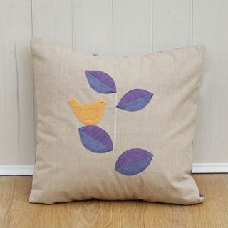 applique bird on a leaf cushion cover by clothkat