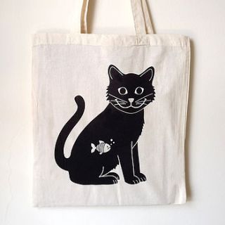 black cat tote bag by hello dodo