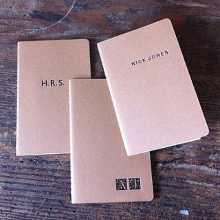 three personalised letterpress notebooks by little red press