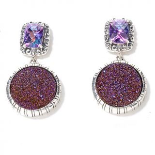 Orvieto Silver Purple Drusy and Faceted Quartz Earrings