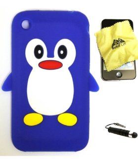 BUKIT CELL  Apple iPhone 3G / 3GS 8GB 16GB 32GB Penguin Silicone Case (BLUE) + Bukit Cell Cleaning Cloth + Free WirelessGeeks247 Metallic Detachable Touch Screen STYLUS PEN with Anti Dust Plug Cell Phones & Accessories