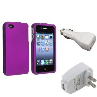 eForCity Rubberized Dark Purple Snap on Design Case Hard Case Skin Cover + USB Car Charger + Travel Home Wall Charger Adapter white compatible with Apple� iPhone� 4 Cell Phones & Accessories