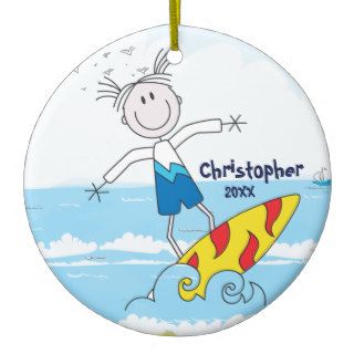 Cute Stick Figure Surfer Boy Christmas Ornament