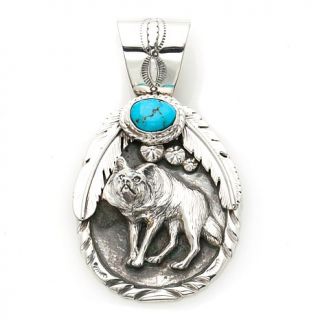 Chaco Canyon Southwest Turquoise and Sterling Silver "Wolf" Pendant