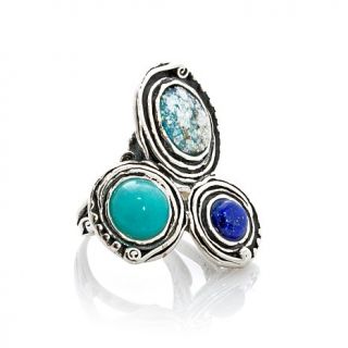 Noa Zuman Jewelry Designs 3 Stone Roman Glass Sterling Silver Ring