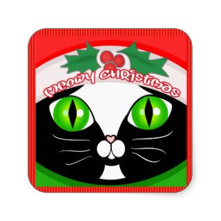 Cute Santa Tuxedo Cat Christmas Stickers