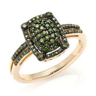 14K Yellow Gold .4ct Green Diamond Cluster "Framed Oval" Ring