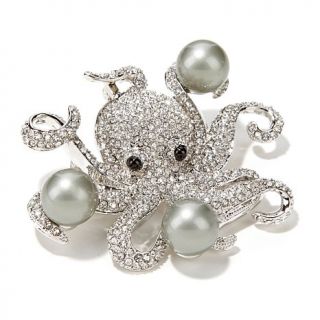 Joan Boyce "Oh My Octopus" Simulated Pearl and Crystal Silvertone Pin/Pendant