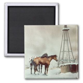 OLD WINDMILL & HORSES by SHARON SHARPE Refrigerator Magnet