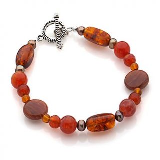 Studio Barse Amber Mixed Stone 8" Sterling Silver Toggle Bracelet