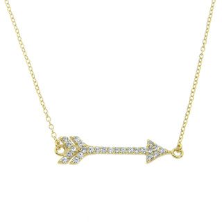 Eternally Haute Gold over Sterling Silver CZ Sideways Cupid's Arrow Necklace Eternally Haute Cubic Zirconia Necklaces