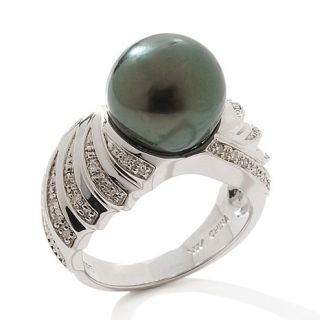 Designs by Turia 11 12mm Cultured Tahitian Pearl and Diamond Sterling Silver Ri