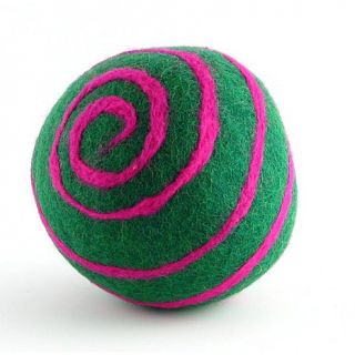 Isabella Cane 100% Wool Dog Toy   Green and Pink Ball