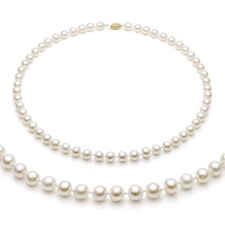 DaVonna 14k Gold White Akoya Pearl High Luster 18 inch Necklace (6.5 7 mm) DaVonna Pearl Necklaces